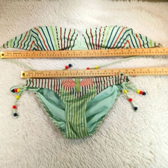 LA Hearts 2 Piece String Bikini With Strapless Bandeau Top. Retro Boho Beaded L - Picture 7 of 12